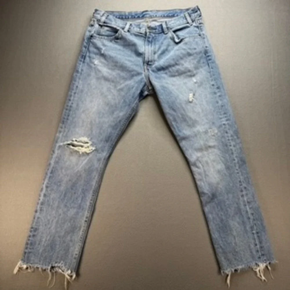 Levi's 505 C‎ Mens W31 Blue Straight Distressed Cut Off Raw Hem Vintage Rocker